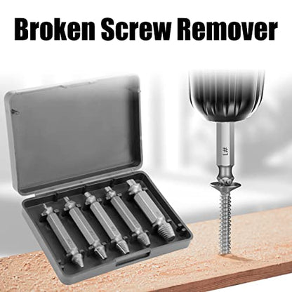 Screw Extractor Set 5PCS, Stripped Screw Extractor with Storage Box, Hex Shank Design, High Speed Steel Double-Ended Drill Bit Tool for Easy Removal of Stripped or Broken Screws