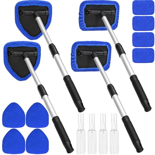 Beieverluck 20 Pieces Windshield Cleaner Tool, Inside Car Windshield Cleaning Tool with 12 Microfiber Pads, 4 Spray Bottle, and Extendable Handles Car Window Cleaning Tool Kit, Blue - color: blue