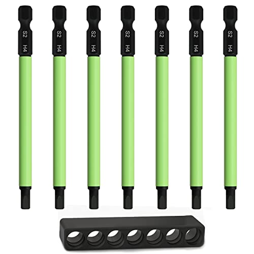 7Pcs 1/4" Hex Head Allen Wrench Drill Bits, Metric 4mm 3.94" Long Hex Key Drill Bit Set, Magnetic Tips Screwdriver Socket Bit Set for Ikea Type Furniture (S2 Steel) - color: Set 7: 7pcs 4mm, 100mm Green