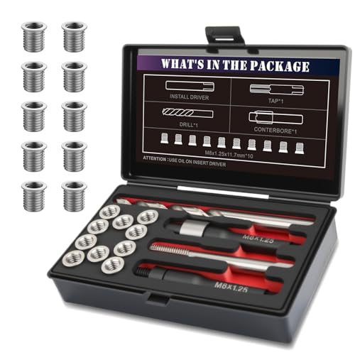 M8x1.25 Thread Repair Kit with 11.7mm Insert HSS Drill, Tap, Counterbore, Installation Driver,Stainless Steel Insert M8x1.25x11.7mmx10pcs - size: M8x1.25x11.7mm Thread Repair Kit