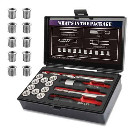M8x1.25 Thread Repair Kit with 11.7mm Insert HSS Drill, Tap, Counterbore, Installation Driver,Stainless Steel Insert M8x1.25x11.7mmx10pcs - size: M8x1.25x11.7mm Thread Repair Kit
