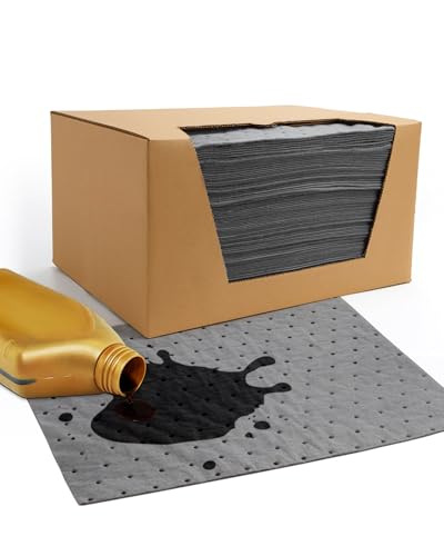 Upgrade 13"x9.8" Oil Absorbent Pads 100 Pack | Trimmable Mat with Professional-Grade Absorption for Workshop, Mechanic Shop, Home Garage Floor, Handles Oil, Water, Coolant & Chemicals - color: 100Pack, size: 13"x9.8"