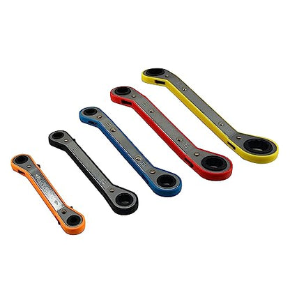 MacWork 5-Piece Offset Ratcheting Wrench Set Five Colors Reversible Universal Ratchet Double Ring Spanners,Professional Heat Treated Alloy Steel Metric Combination - size: Metric