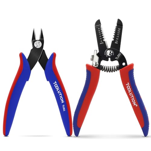 2-Piece Electrician's Pliers Set Professional Wire Stripping Tool | 7" Wire Stripper & 5" Flush Cutter Spring-Loaded Design & Non-Slip Grip for Electrical Work, DIY, Crafting - color: Flush Cutter+wire Stripper