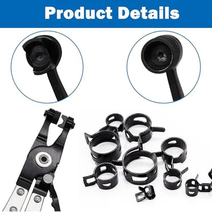 Tnisesm 121Pcs 6-22mm Spring Hose Clamp Assortment Kits with Swivel Flat Band Fuel Hose Clamp Plier, Silicone Vacuum Hose Action Pipe Clamp Low Pressure Air Clip Clamp Hoses Clamps sleeving(Black) - size: 120Pcs-12 Sizes+Plier-BK