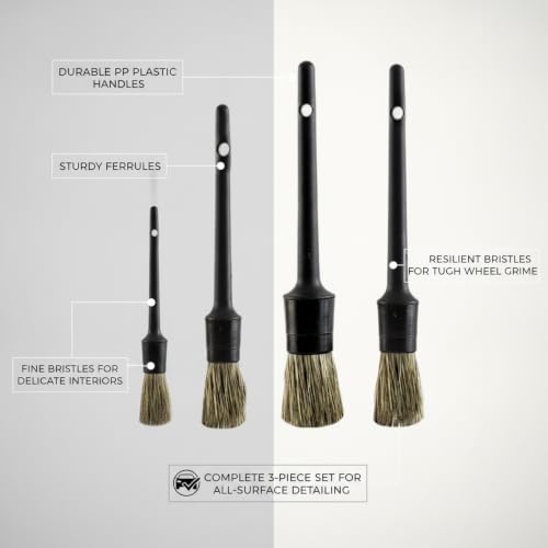 3-Piece Car Detailing Brush Set, Durable PP Plastic Tools for Interior Vents, Dashboards, and Exterior Wheels - color: Black