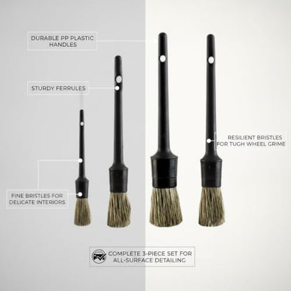 3-Piece Car Detailing Brush Set, Durable PP Plastic Tools for Interior Vents, Dashboards, and Exterior Wheels - color: Black