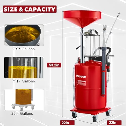 Upgraded Design Waste Oil Drain Tank, Pneumatic Oil Drainer, Oil Lift Drain and Extractor,Air Operated Drainer for Oil Change (Red 26.4 Gallon) - color: Red 26.4 Gallon