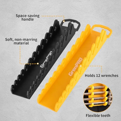 GRENPRO Wrench Organizer for Tool Box, 2 Pack Magnetic Wrench Holders with Handle, SAE & Metric Wrench Rack for Tool Box Drawer Storage - style: 2-Piece Wrench Holder with Handle