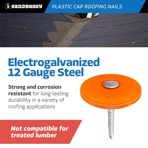 Sandbaggy 1" Plastic Cap Roofing Nails - Ring Shank, Electro Galvanized - Roof Underlayment, Felt Paper, House Wrap, Tar Paper (300)
