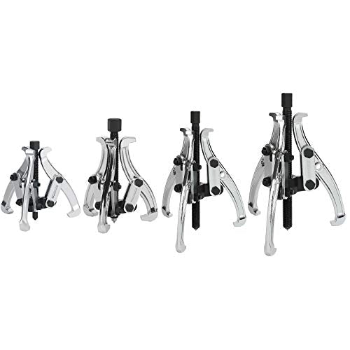 DURATECH 4-Piece 3-Jaw Gear Puller, 3", 4", 6", 8", Removal Tool for Gears, Pulleys, Bearings and Flywheels, Fully Assembled, CR-V Steel | Black Phosphated, Non-Slip, for Narrow Spaces, Fully Assembled, Bearing Puller, for Gears, Pulleys, Bearings, Flywhe