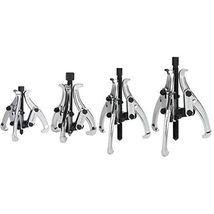 DURATECH 4-Piece 3-Jaw Gear Puller, 3", 4", 6", 8", Removal Tool for Gears, Pulleys, Bearings and Flywheels, Fully Assembled, CR-V Steel | Black Phosphated, Non-Slip, for Narrow Spaces, Fully Assembled, Bearing Puller, for Gears, Pulleys, Bearings, Flywhe