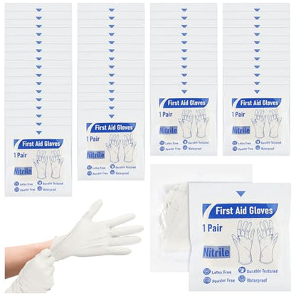 Chicingyou 30 Pairs Disposable Emergency Glove Individually Packaged Travel Gloves Travel Trauma Essential Nitrile Glove (White) - color: White