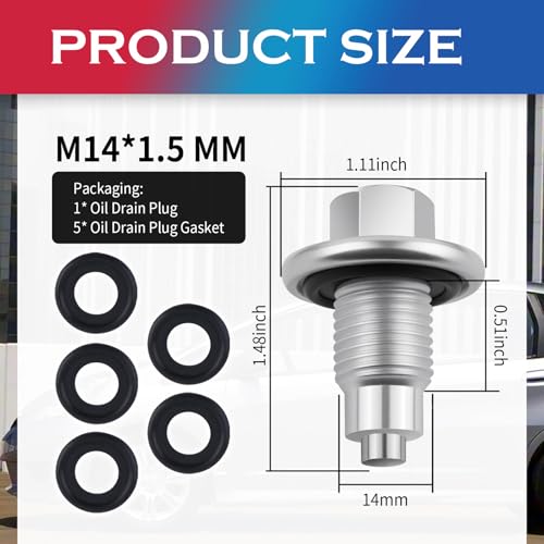 M14×1.5 Magnetic Oil Drain Plug,Replacement OEM#90009-PY3-000/6506214AA Oil Pan Drain Plug with 5PCS Oils Drains Plugs Gasket,Car Accessories Compatible with Honda/Yamaha/Audi (M14×1.5) - color: M14×1.5