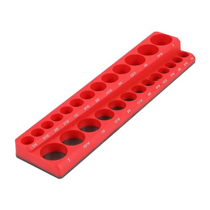 HFS(R) 3/8-inch Magnetic Socket Organizer Set Magnetic Socket Organizer Tray SAE Standard 3/8" Socket Holder Magnetic Tool Organizer 26 Slot Red Hold