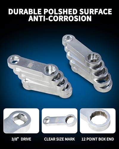 10 pc Torque Adapter Set 3/8'' Drive Torque Wrench Extension Adapter Set | Metric 12 Point Box End Torque Adapter Extension Set 10mm-19mm for Torquing Bolts or Nuts from Hard-to-reach Areas