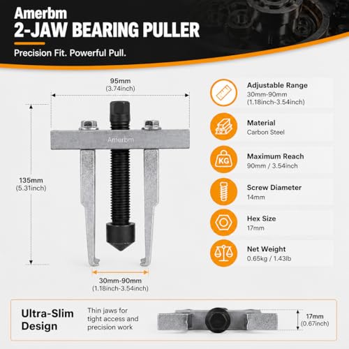 2 Jaw Bearing Puller 30mm-90mm Adjustable Gear Puller Tool - Heavy Duty Slim Leg Remover for Timing Chain, LS Crankshaft & Narrow Spaces - Compatible with 2000 GMC & Small Automotive Gears