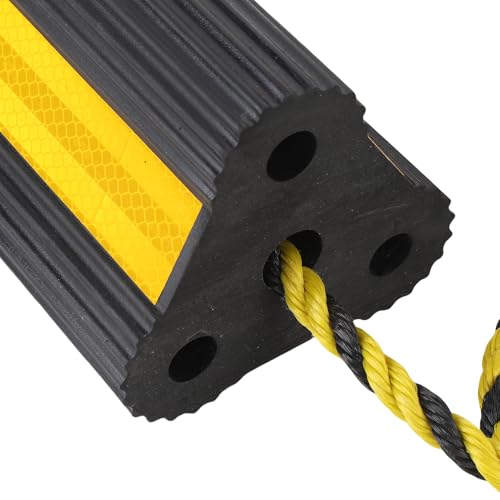 Heavy Duty Rubber Wheel Chocks, 6.21 x 4.71 x 4.31in Black Tire Blocks with Rope & Reflective Strips - Anti Slip Tire Stopper for RVs, Trailers, Trucks & Planes