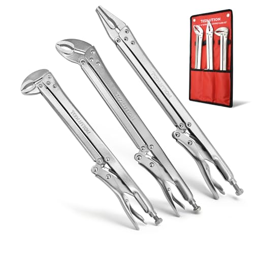 3-Piece 15" Long Reach Locking Pliers Straight, 45° & 90° | Angled Jaw Vice Grips Extra Long Nose Narrow Spaces Fast Release Design for Automotive, Welding, Home Repair - color: 3 Pack (Straight+ 90°+ 45°)