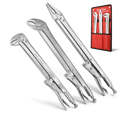 3-Piece 15" Long Reach Locking Pliers Straight, 45° & 90° | Angled Jaw Vice Grips Extra Long Nose Narrow Spaces Fast Release Design for Automotive, Welding, Home Repair - color: 3 Pack (Straight+ 90°+ 45°)