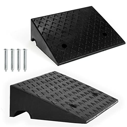 2PCS Rubber Car Curb Ramps, Portable Lightweight Threshold Ramp Set Heavy Duty Loading Ramp Slope Motorcycle Pad for Driveway, Sidewalk, Loading Dock (5" Rise) Black