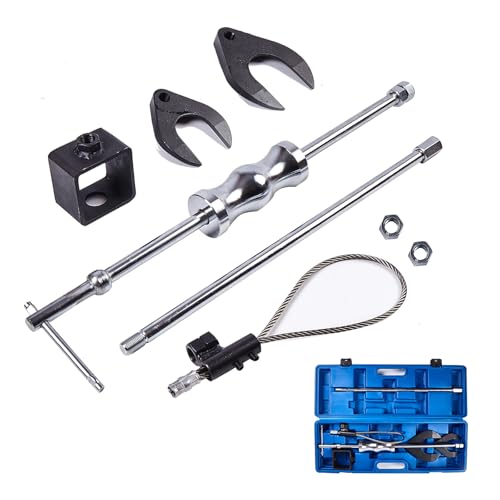 Heavy Duty Inner CV Joint Puller Slide Hammer Set, Front Wheel Drive Axle Half Shaft Removal Tool Kit with 63mm & 48mm CV Joint Fork Adapters, A Reinforced Cable Adapter, And External CV Joint Puller