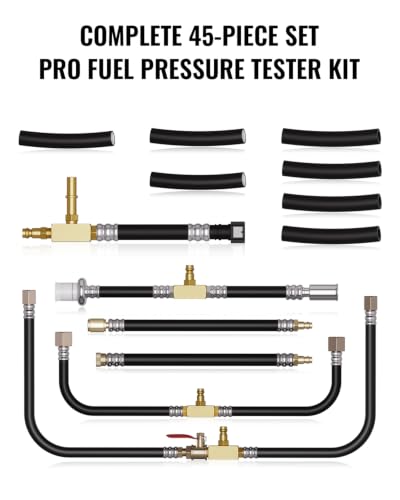AUTOWN 45-Piece Pro Fuel Pressure Tester Kit, 0-140 PSI Fluorescent Glow Gauge, Complete Adapters for Gasoline Cars, Trucks & SUVs - size: 45PCS