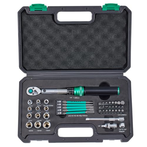 1/4" Bike Torque Wrench Set, 45 PCS Bicycle Click Torque Wrench and Bit Set, 8.8-221.2 in·lb/1-25 Nm, Dual-Direction Adjustable 72 Tooth Ratchet, ±3% Accuracy, Road/Mountain Bike Cycling Tool Kit - size: 45PCS (1-25 Nm)