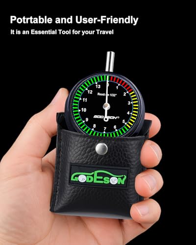 GODESON Tire Tread Depth Gauge - Analog Dial with Color-Coded (Red/Yellow/Green) for Accurate Tire Wear Measurement, 32NDS, Metal Build, Fit for Cars, Trucks & DIY (Includes Protective Pouch) - color: Black