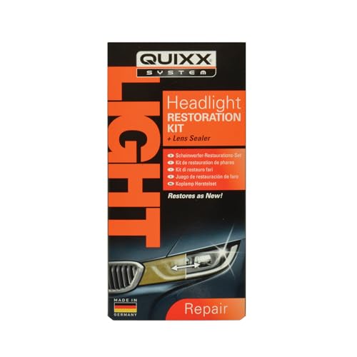QUIXX QHRK1 Reliable Headlight Restoration Kit, Includes 50g Headlight Polish, 30ml Sealing, Sanding & Polishing Block, 12 Abrasive Papers and 4 Polish Cloths, Can Save a Vehicle from an MOT Failure, Increase Safety - style: Headlight Restoration Kits