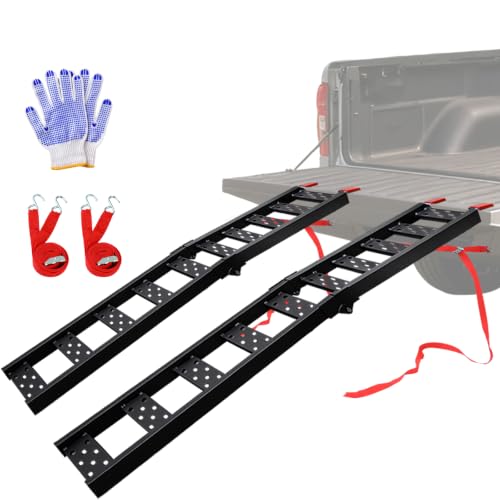 LIEKUMM 83" ATV Ramps 2-Pack, 960 lbs Capacity Folding Loading Ramps for Pickup Trucks, Heavy Duty Truck Ramps for Trailer, Lawn Mower (Black) - size: 83"L(Black/2PCS)