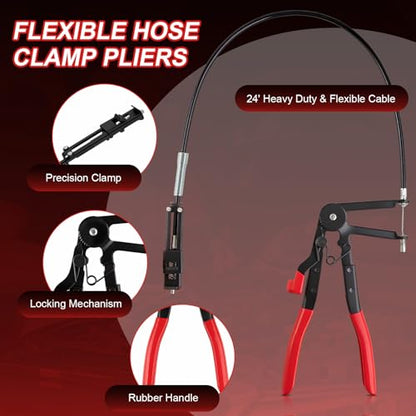 16PCS Hose Clamp Pliers, Hose Clamp Removal Tool Kit with Long Reach & Flexible Wire Tools for Fuel, Oil, Coolant, Radiator Hoses and Electrical Disconnect