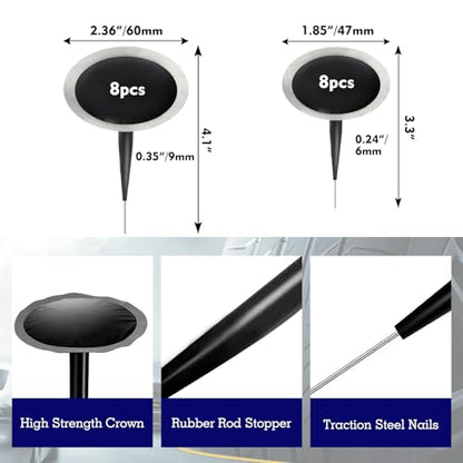 Tire Plug Kit Tire Patch Kit Heavy Duty, Tire Plug Repair Tools, 16Pcs Tire Patch Plugs, Tire Patch Roller Kit with 4mm Round Shank Twist Drill Bit for Vehicle - size: 16 Tire Patch Plugs + 2 Accessories