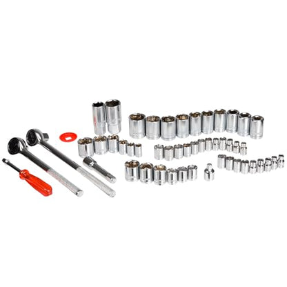 52-Piece Drive Socket Set - 1/4, 3/8 and 1/2 Sockets - SAE and Metric Tools for Mechanics, Craftsmen, and Homeowners - Tool Kit by Stalwart