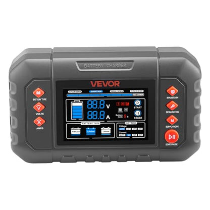 VEVOR Smart Battery Charger, 25A, 6V 12V 24V Ternary Lithium LiFePO4 Lead-Acid (Gel/AGM) Battery Charger, with 3.4-Inch LCD Display, Trickle Charging Maintainer Desulfator, for Car, Boat, Motorcycle - size: 25A
