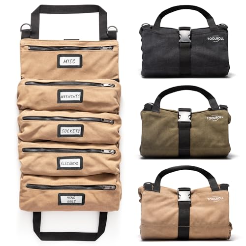 Official Legacy Tool Roll Bag, 5-Pocket, 20 x 12 in, Khaki, Made in USA | Easy to Carry Roll Up Tool Bag, Durable Canvas, Rust-Proof YKK Zippers, Secure Buckle, Loving Gift for Electrician, Mechanics - color: Khaki, size: Legacy - Standard (20 x 12 in)