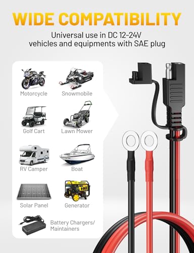 Oyviny 3Pack 6FT SAE Battery Connector Extension Cable with 15A Fuse, 16AWG UL Certified SAE to O Ring Terminal Quick Disconnect Harness for Battery Maintainer Trickle Charge Motorcycle Solar Panel - size: 16AWG 6FT-3PCS
