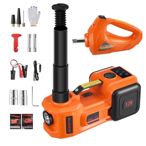 5-Ton Electric Hydraulic Car Jack with Built-in Air Pump and LED Light – 12V Portable Jack Lift for Sedans, SUVs, MPVs, and Trucks – Ideal for Tire Changes and Garage Repairs (with Electric Wrench)