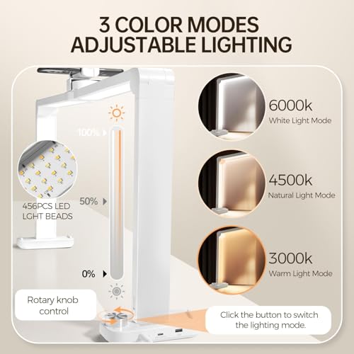33.5" Foldable Nail Desk Lamp, 456LEDs 3350LM Half Moon Light for Nail Desk with Phone Holder, 3 Color Modes 3000K-6000K Professional Manicure Table Lamp for Nail Tech Salon