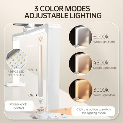 33.5" Foldable Nail Desk Lamp, 456LEDs 3350LM Half Moon Light for Nail Desk with Phone Holder, 3 Color Modes 3000K-6000K Professional Manicure Table Lamp for Nail Tech Salon