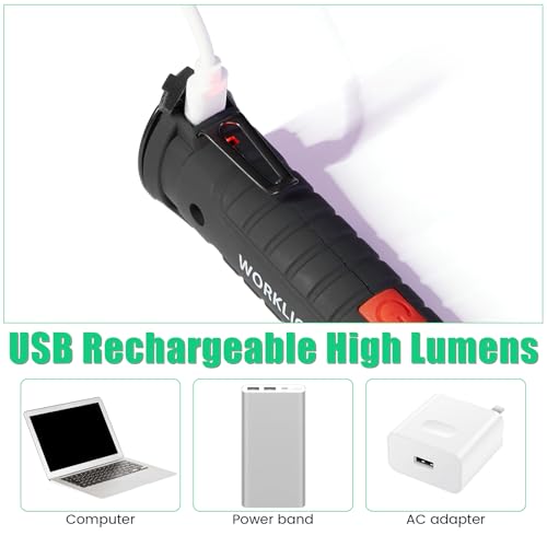 Tuanse LED Rechargeable Work Light with Magnetic Base Hanging Hook, 360° Rotate Magnetic Flashlights for Mechanics Car Repair Home Garage Camping, Tool Gifts for Men Dad Father(6 Pcs,Large) - size: Large