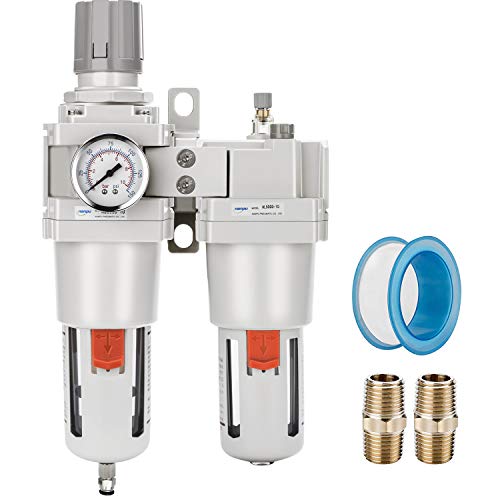 NANPU 1" NPT Air Filter Regulator Lubricator Combo, Water Separator | 5-micron brass filter, 0-150 psi gauge, poly bowl, semi-auto drain, 176 SCFM, helps protect tools from moisture and debris - size: 1" NPT, style: Semi-Auto Drain