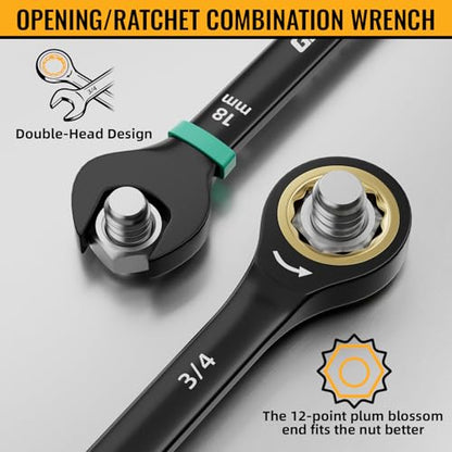 GRENPRO Ratchet Wrenches Set, 23-Piece Ratcheting Wrench Organizer With Color Ring For Mechanics Tool Box Set, Metric And Standard & SAE, 6-18MM & 1/4"-3/4" Long Large Open End Combination Wrench Sets - style: Ratcheting Wrench Set with Color Ring (Metric