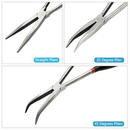 3-Piece 11" Precision Long Nose Pliers Set with Insulated Comfort Grip Handles,Straight Long Needle Nose Pliers,25/45 Degree Angle Curved Pliers for Wire Bending,Shaping,Trimming - size: 3pcs-Straight/25/45