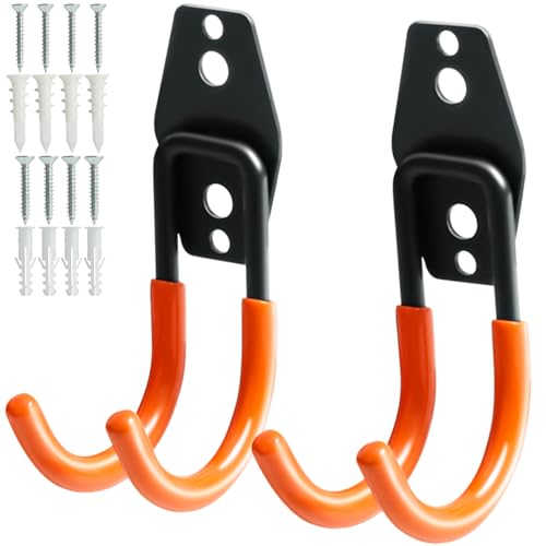 KURUI Heavy Duty Garage Hooks for Hanging, 2 Pack Metal Garage Organization Hooks, Garage Storage Hooks for Ladder Extension Cord Cable, Wall Mount Small Utility Hooks, Garden Tool Organizer/Hanger - size: 2.5 Inch