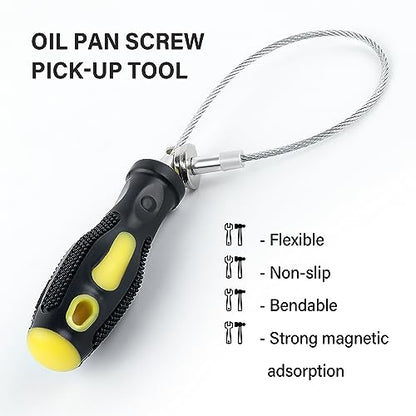 Aokdom Flexible Magnetic Oil Drain Plug Removal Tool,14.5inch Oil Drain Plug Tool with Strong Magnetism,Must Have Car Tools Fit Most Oil Pan Plug Screw Removal