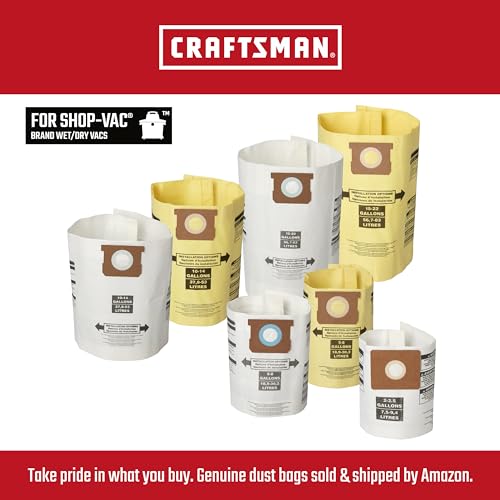 CRAFTSMAN CMXZVBE3877 10-14 Gal. Wet Dry Shop Vacuum Dust Collection Bags | For Fine Dust, Fits Most 10 to 14 Gallon Shop Vacuums, Collects Dry Fine Debris, Reduces Cleanup Time, 2-Pack - style: 10-14 Gallon Fine Dust