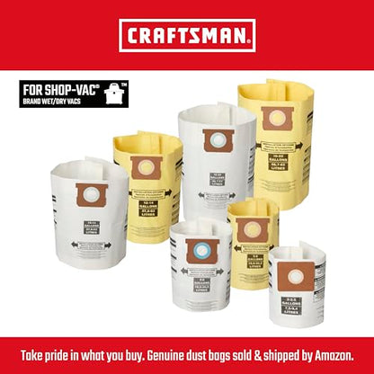 CRAFTSMAN CMXZVBE3877 10-14 Gal. Wet Dry Shop Vacuum Dust Collection Bags | For Fine Dust, Fits Most 10 to 14 Gallon Shop Vacuums, Collects Dry Fine Debris, Reduces Cleanup Time, 2-Pack - style: 10-14 Gallon Fine Dust