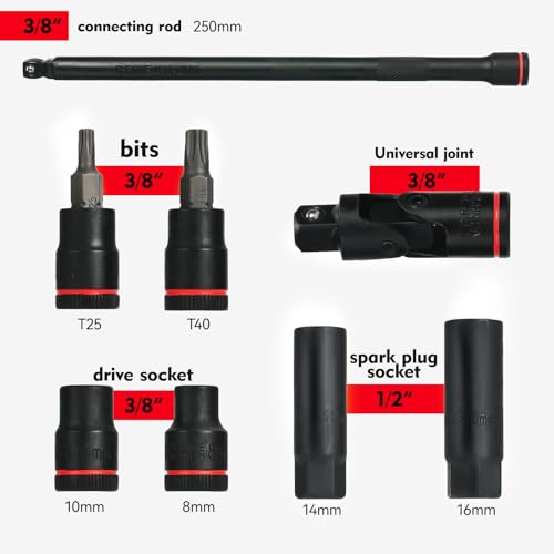 3/8" Digital Torque Wrench 2-45 Ft.lb (±2%), 9PCS Small Digital Torque Wrench,Electronic Torque Tool with Sockets & Adapters for Automotive, Bike, - size: 9pcs