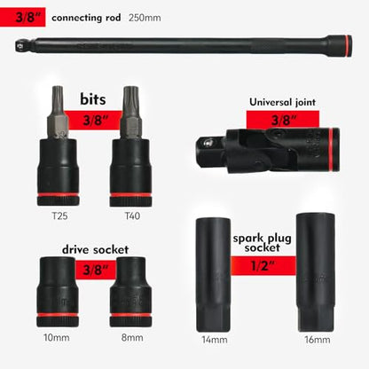 3/8" Digital Torque Wrench 2-45 Ft.lb (±2%), 9PCS Small Digital Torque Wrench,Electronic Torque Tool with Sockets & Adapters for Automotive, Bike, - size: 9pcs